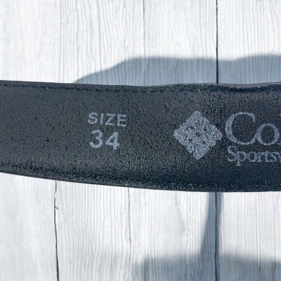 Columbia Mens Black Leather Belt Size 34" Genuine Leather Lining Synthetic Top - Picture 4 of 7